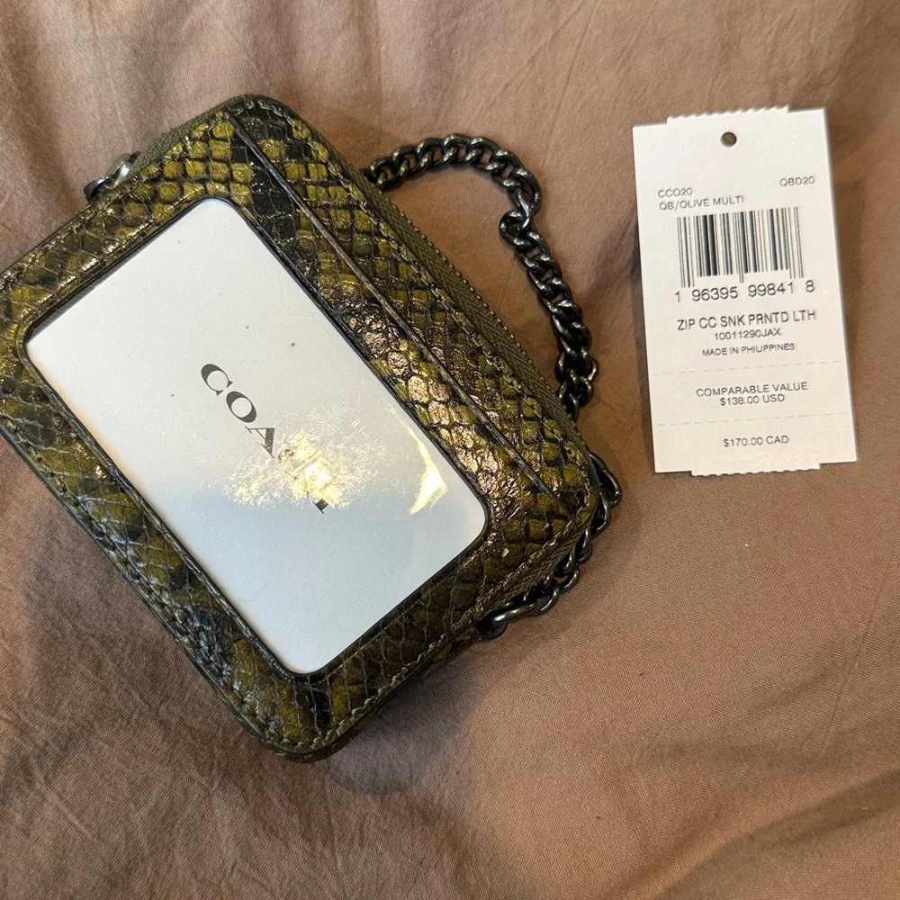 Coach Olive Snake Print Card Holder with Chain Tags Included